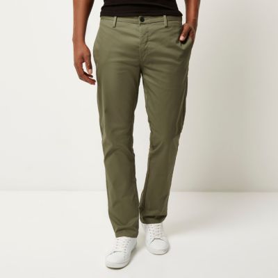 Green stretch slim chino trousers